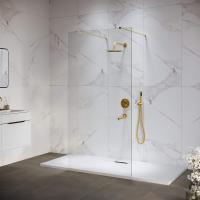 Душевая перегородка RGW WA-016Gb 1400, стекло прозрачное, профиль золото BRUSH фото в интернет-магазине Русалия
