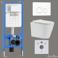 Комплект 3 в 1 инсталляция, унитаз торнадо безободковый белый BURGOS ALTO (IB.BRA.234.1B1), клавиша смыва белый матовый из нержавеющей стали INOX-O (IB.B081.001.000), IBERICA BLANCA фото в интернет-магазине Русалия