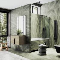 Неподвижная шторка для ванны в широком профиле 40 см, стекло матовое, профиль черный MGV-90-6ш Maybah Glass фото в интернет-магазине Русалия