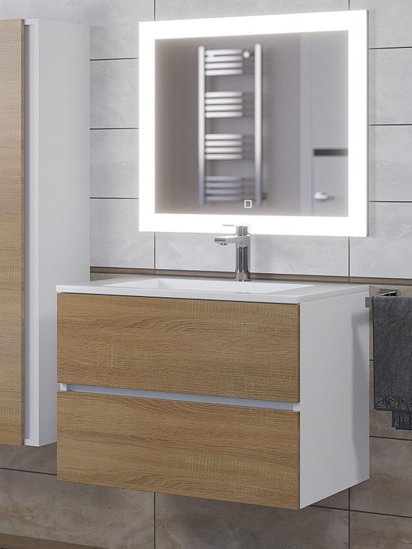 Тумба с раковиной Uperwood Barsa-Next 70 см, подвесная, белая/дуб сонома 2900000094