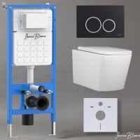 Комплект 3 в 1 инсталляция, унитаз торнадо безободковый белый TOLEDO ALTO (IB.TLA.234.1B1), клавиша смыва черный матовый, пластик  ESTI-O (IB.B082.002.000), IBERICA BLANCA фото в интернет-магазине Русалия