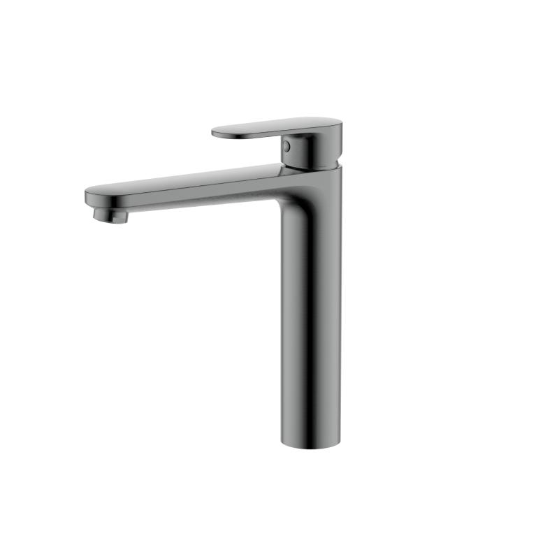 AQ1804BGM НИКА смеситель для раковины высокий 190 без донного клапана, оружейная сталь Aquatek