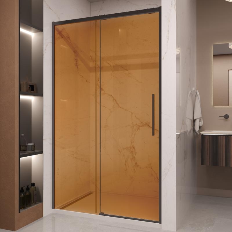 Душевая дверь Stella VDS-1ST120GSB, 1200, черный, стекло янтарь Vincea