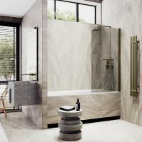 Шторка поворотная на монопетле 1400*600 6 мм Бронза, с полотенцедержателем MGV-777-2 Maybah Glass фото в интернет-магазине Русалия