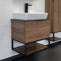 COMFORTY. Тумба-умывальник "Порто-60" дуб тёмно-коричневый с черной столешницей №8 c раковиной COMFORTY 9055RA-50 фото в интернет-магазине Русалия