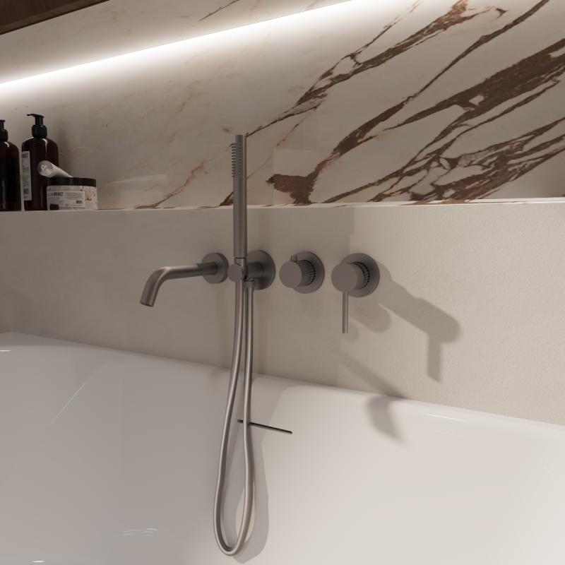 Смеситель для ванны Groove VBTW-4G1GM, встраиваемый, вороненая сталь Vincea