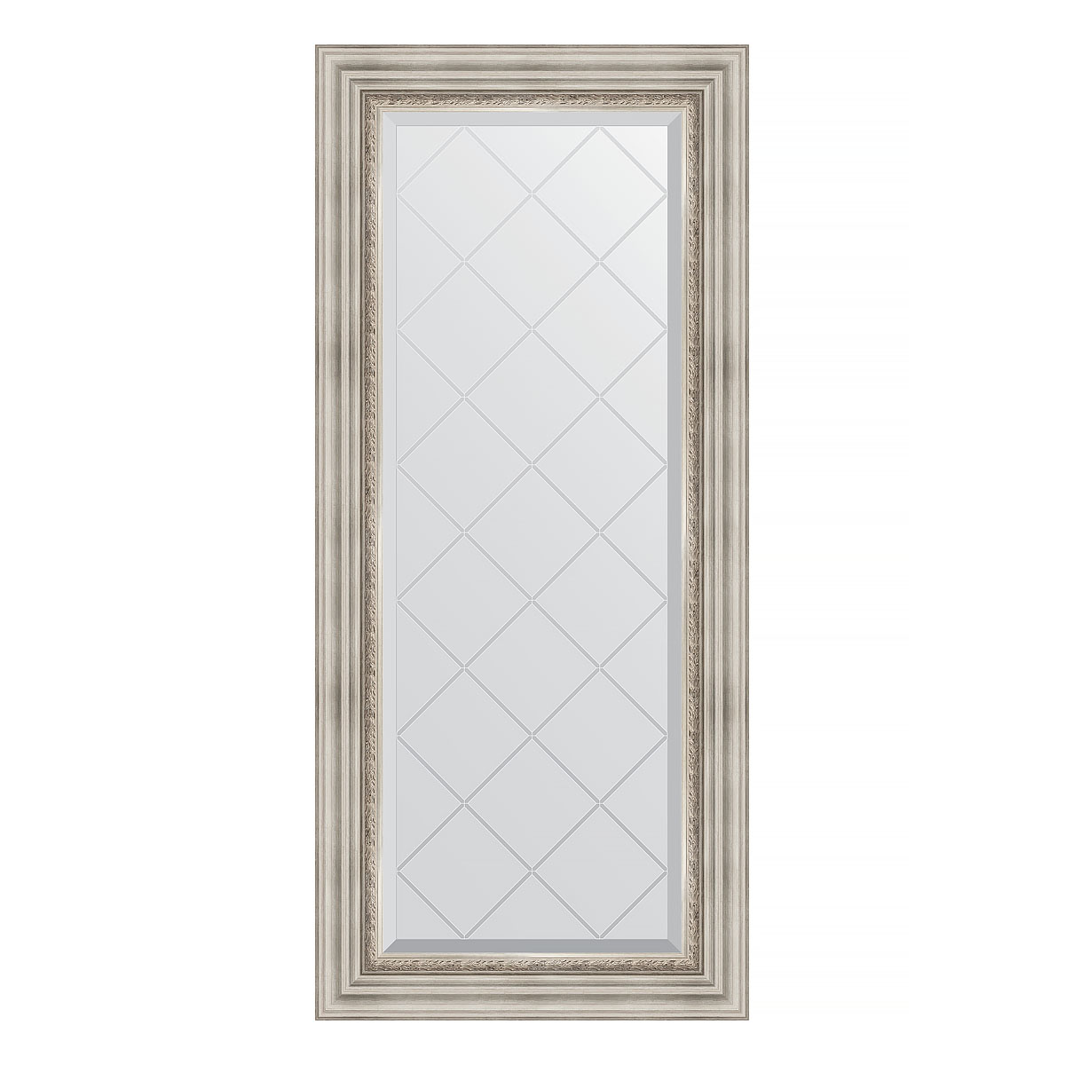 Зеркало настенное с гравировкой EVOFORM в багетной раме римское серебро, 56х126 см, BY 4061