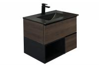 COMFORTY. Тумба-умывальник "Франкфурт-75" дуб шоколадно-коричневый с раковиной COMFORTY 75E черная матовая фото в интернет-магазине Русалия