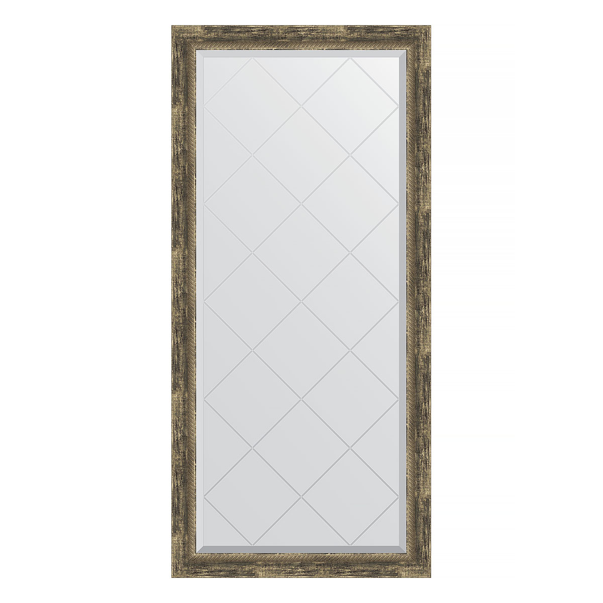 Зеркало настенное с гравировкой EVOFORM в багетной раме старое дерево с плетением, 73х155 см, BY 4264