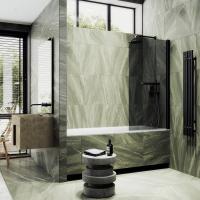 Шторка поворотная на монопетле 1400*600 6 мм тонированное (графит), с полотенцедержателем MGV-779-6 Maybah Glass фото в интернет-магазине Русалия