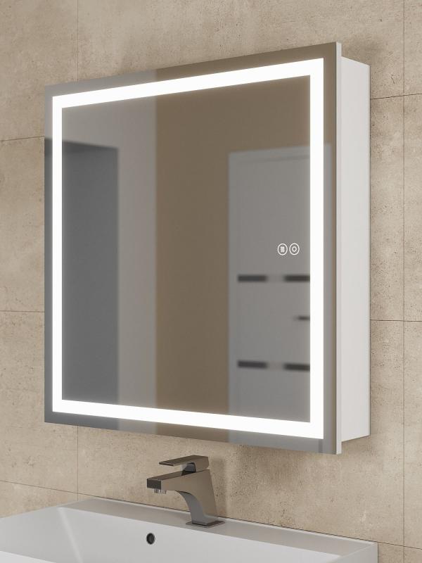 Зеркало шкаф с подсветкой в ванную 70 см, Uperwood Tanos, белое ZTanos70w