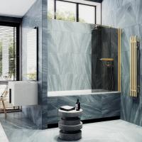 Шторка поворотная на монопетле 1400*600 6 мм тонированное (графит), с полотенцедержателем MGV-779-3 Maybah Glass фото в интернет-магазине Русалия