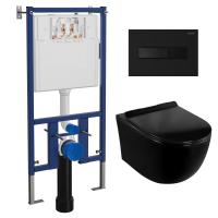 Сет LORANTO Инсталляция с кнопкой Line черная матовая + унитаз CANTO чёрный матовый с сиденьем микролифт (4501+7323+CS-203HM-MB) фото в интернет-магазине Русалия