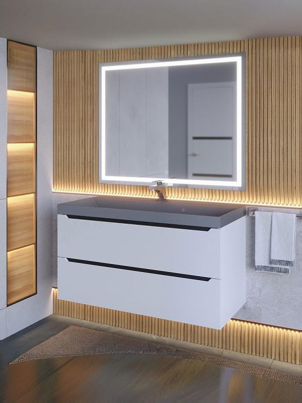 Тумба с раковиной для ванной Uperwood Tanos-Classic Quartz 100 см, белая графит/бетон
 3930421703