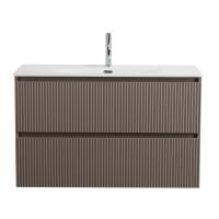 UNO-MINI База под раковину подвесная с фрезерованными ручками по всей длине фасада с двумя выкатными ящиками, Бежевый матовый, 1000x395x608, UNO-MINI-1000-2C-SO-CO Belbagno фото в интернет-магазине Русалия