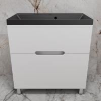 Тумба напольная "Матис 80" под ASTI 80 (2 ящика), Белый матовый, ЭМАЛЬ + Умывальник ASTI 800x450 кварц, антрацит Style Line фото в интернет-магазине Русалия