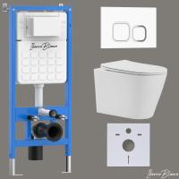 Комплект 3 в 1 инсталляция, унитаз безободковый белый BURGOS ALTO (IB.BRA.231.1B1), клавиша смыва белый глянцевый из ABS пластика ESTI-Q (IB.B083.001.000), IBERICA BLANCA фото в интернет-магазине Русалия