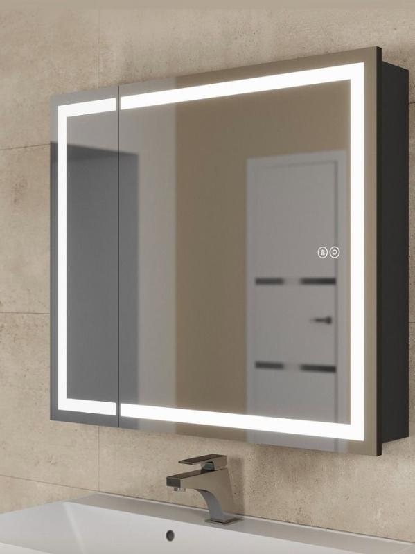 Зеркало шкаф с подсветкой в ванную 80 см, Uperwood Tanos, черное ZTanos80b