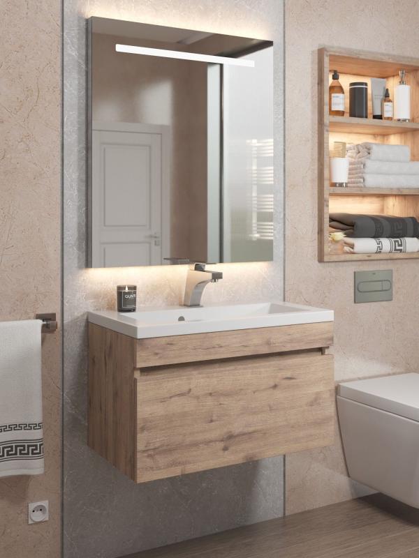 Тумба с раковиной для ванной Uperwood Eva, 60 см, подвесная, Крафт Табачный, выдвижной ящик 3930313469