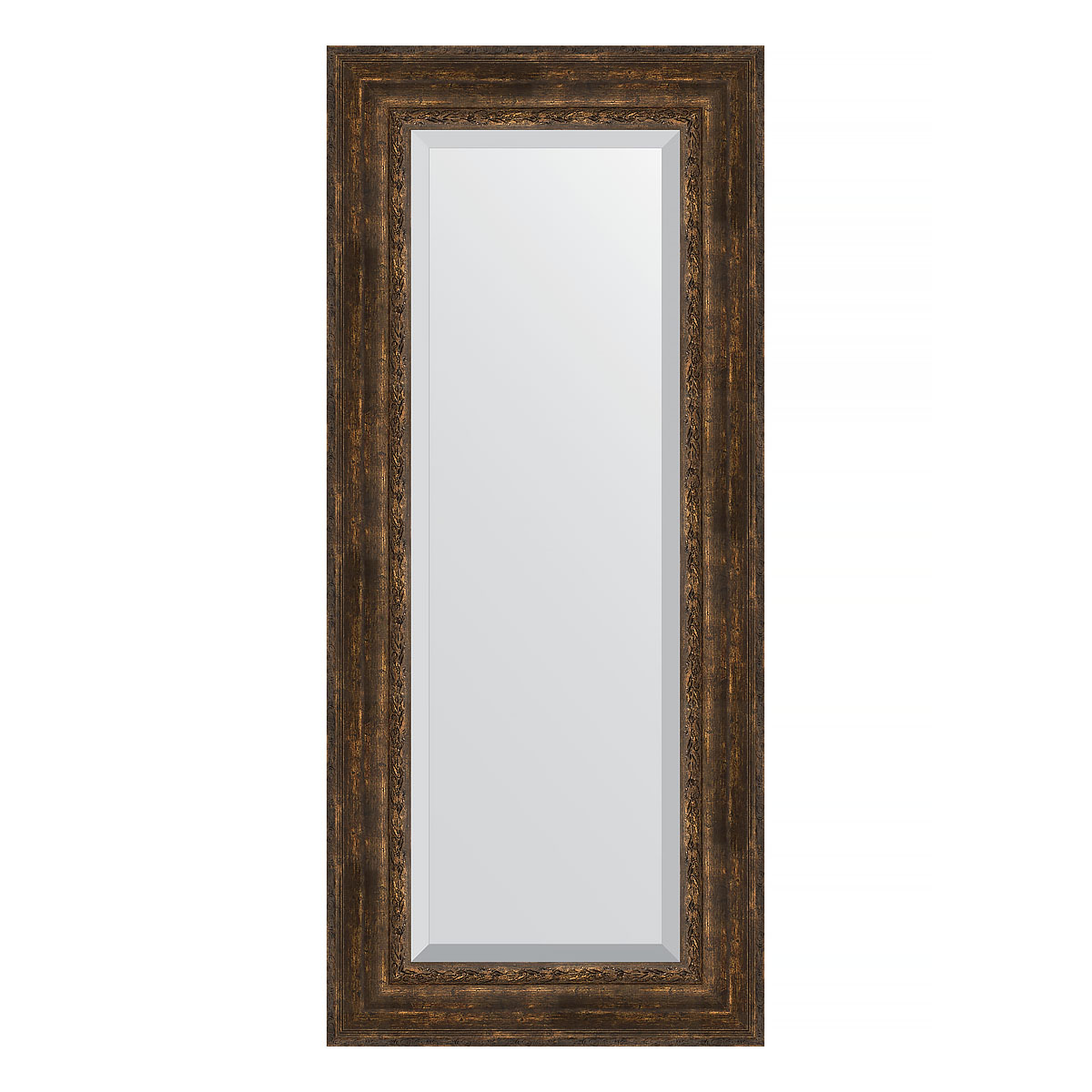 Зеркало настенное с фацетом EVOFORM в багетной раме состаренное дерево с орнаментом, 62х142 см, BY 3534