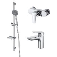 AQ1010CR ВЕГА смеситель для раковины 97 без донного клапана + AQ1060CR ВЕГА смеситель для душа + AQ2011CR ВЕГА душевой гарнитур 3jet 73см фото в интернет-магазине Русалия