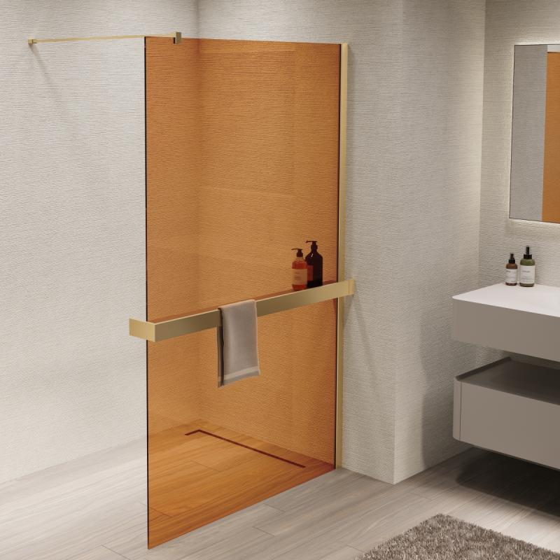 Душевая перегородка Walk-In VSW-1HR900GSG, 900*2000, матовый золотой, стекло янтарь Vincea