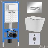 Комплект 3 в 1 инсталляция, унитаз торнадо безободковый белый BURGOS ALTO (IB.BRA.234.1B1), клавиша смыва хром глянцевый из ABS пластика ESTI-R (IB.B021.003.002), IBERICA BLANCA фото в интернет-магазине Русалия