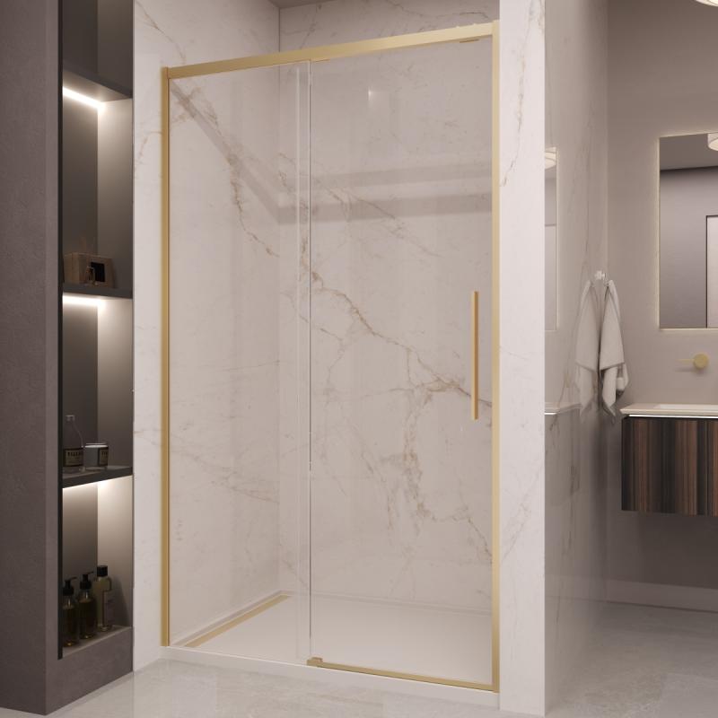 Душевая дверь Stella VDS-1ST110CLG, 1100, брашированное золото, стекло прозрачное Vincea