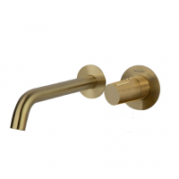 Встраиваемый однорычажный смеситель для раковины на раздельных пластинах с длинным изливом 240 мм TZAR 342103OC золото брашированное Ramon Soler фото в интернет-магазине Русалия