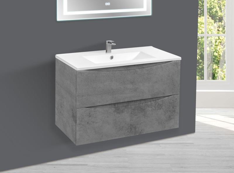 База под керамическую раковину Mia 800 подвесная, 2 выкатных ящика soft close, Beton Vincea