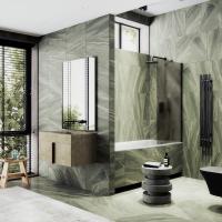 Неподвижная шторка для ванны в широком профиле 70 см, стекло бронза матовая, профиль черный MGV-75-6ш Maybah Glass фото в интернет-магазине Русалия