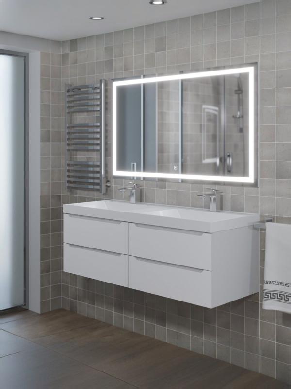 Тумба с раковиной для ванной Uperwood Tanos 120 см, подвесная, двойная, 4 ящика, белая 2291020229