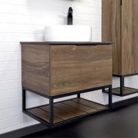 COMFORTY. Тумба-умывальник "Порто-60" дуб тёмно-коричневый с черной столешницей с отверстием под смеситель №12 c раковиной COMFORTY 9111 фото в интернет-магазине Русалия