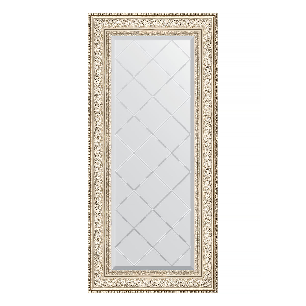 Зеркало настенное с гравировкой EVOFORM в багетной раме виньетка серебро, 60х130 см, BY 4082
