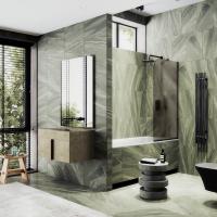 Неподвижная шторка для ванны в узком профиле 70 см, стекло бронза матовая, профиль черный MGV-75-6у Maybah Glass фото в интернет-магазине Русалия