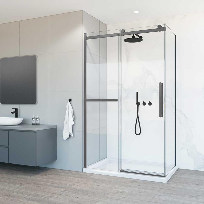 Душевой уголок Como Soft VSR-1CS1012CLGM, 1200*1000, вороненая сталь, стекло прозрачное Vincea