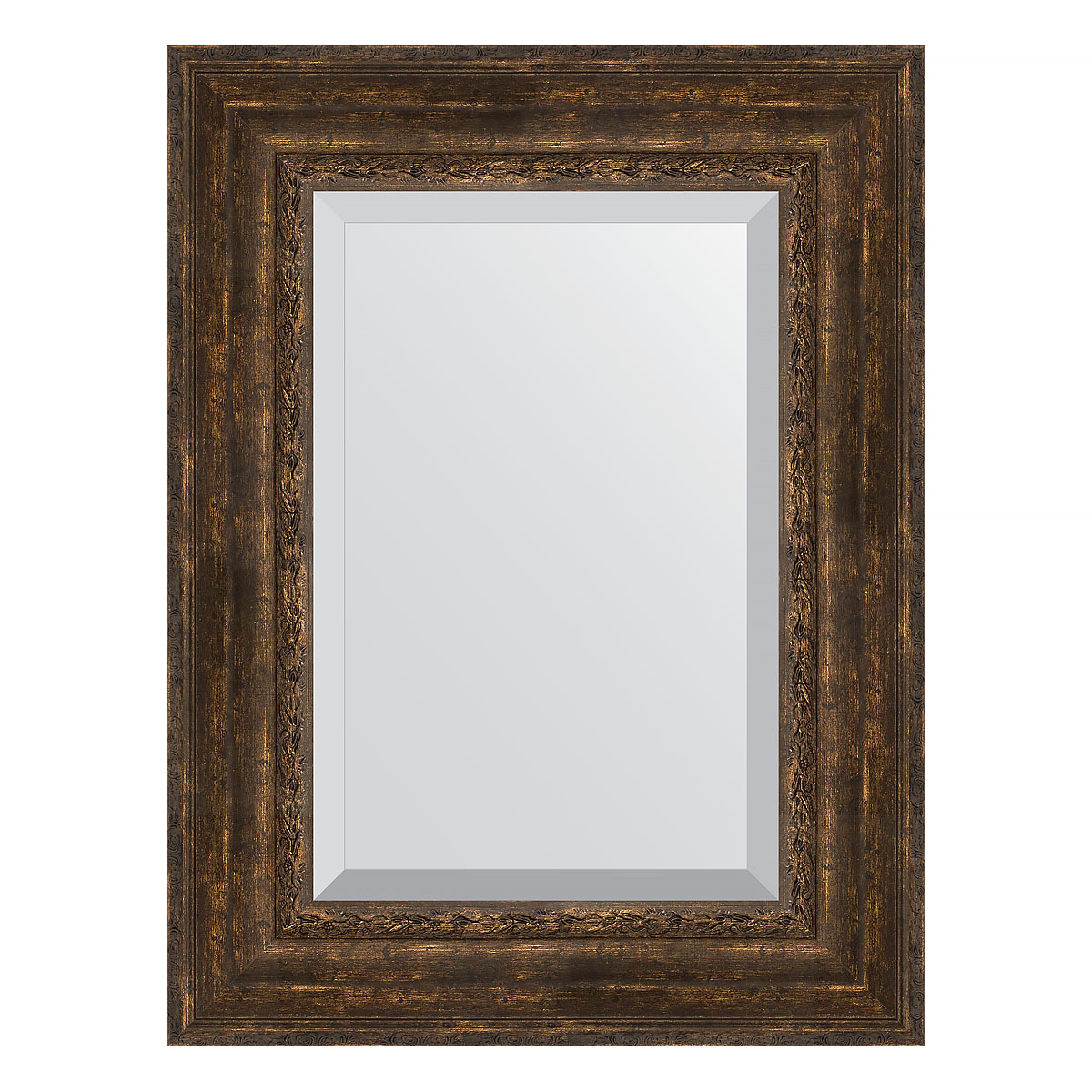 Зеркало настенное с фацетом EVOFORM в багетной раме состаренное дерево с орнаментом, 62х82 см, BY 3404