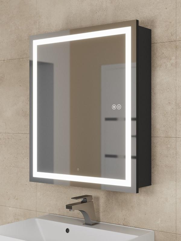 Зеркало шкаф с подсветкой в ванную 60 см, Uperwood Tanos, черное ZTanos60b