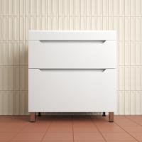 Тумба напольная "Остин" под раковину Фортуна 80 2 ящ белый эмаль PLUS + Умывальник Фортуна 800*450 кварц серый шелк фото в интернет-магазине Русалия