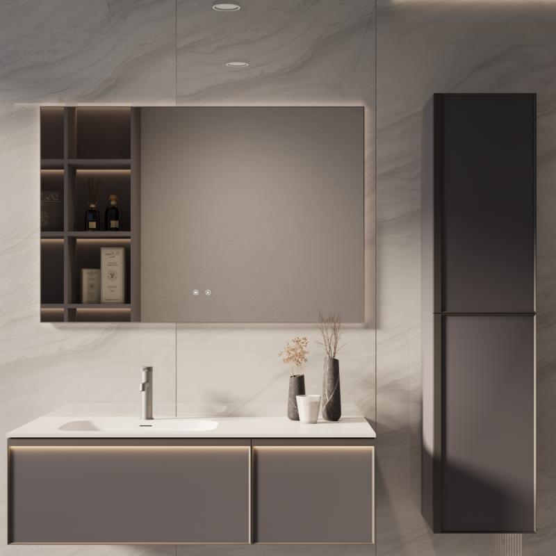 База под раковину Elise 1200 подвесная, 2 выкатных ящика soft close, серый матовый Vincea