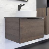 COMFORTY. Тумба-умывальник "Портленд-60" дуб шоколадно-коричневый со столешницей под мрамор Калакатта Блэк с раковиной COMFORTY 9110 фото в интернет-магазине Русалия