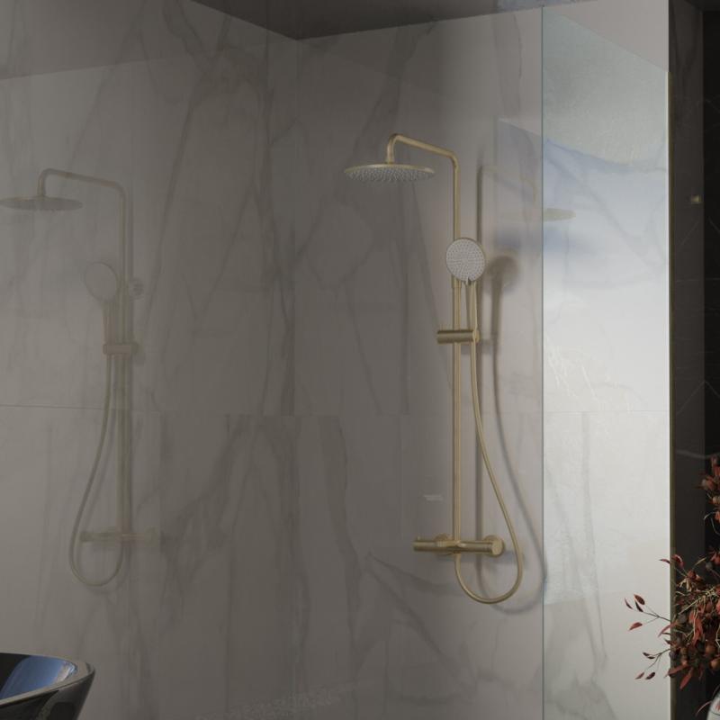 Душевая стойка Rondo VSFS-1R1BG с изливом, брашированное золото Vincea