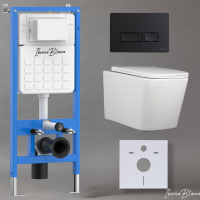 Комплект 3 в 1 инсталляция, унитаз безободковый белый TOLEDO ALTO (IB.TLA.231.1B1), клавиша смыва черный матовый, пластик  ESTI-R (IB.B021.002.000), IBERICA BLANCA фото в интернет-магазине Русалия