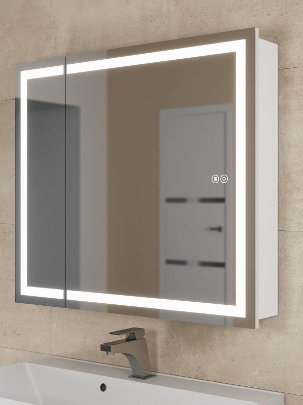 Зеркало шкаф с подсветкой в ванную 80 см, Uperwood Tanos, белое ZTanos80w