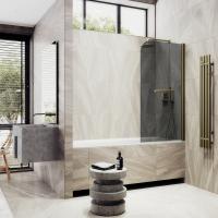 Шторка поворотная на монопетле 1400*600 6 мм тонированное (графит), с полотенцедержателем MGV-779-2 Maybah Glass фото в интернет-магазине Русалия