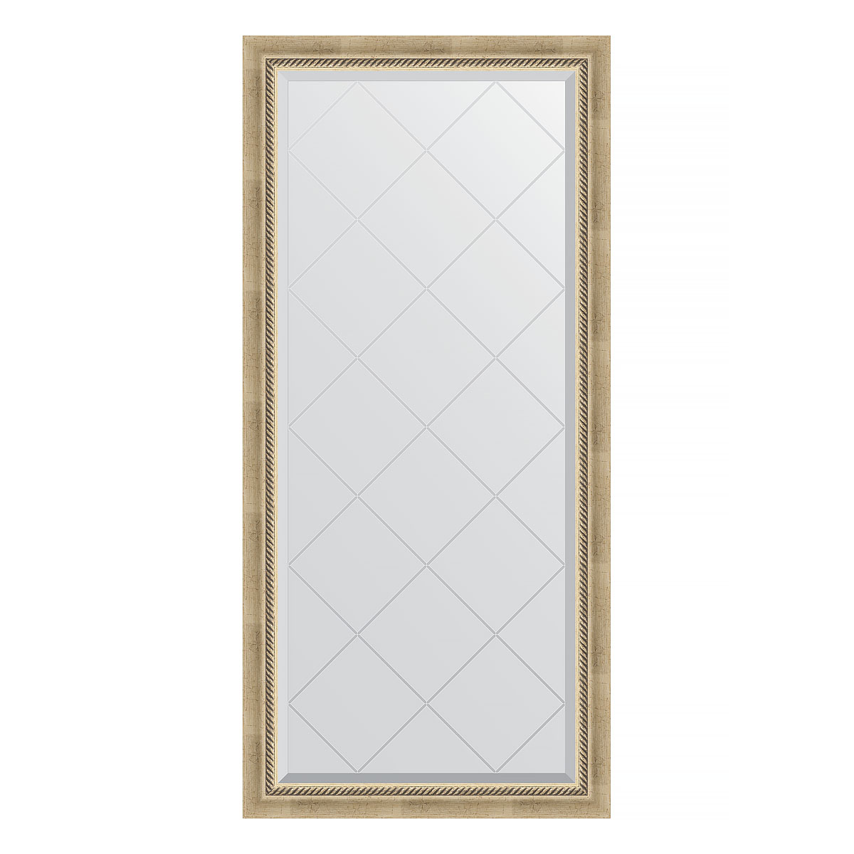 Зеркало настенное с гравировкой EVOFORM в багетной раме состаренное серебро с плетением, 73х155 см, BY 4261
