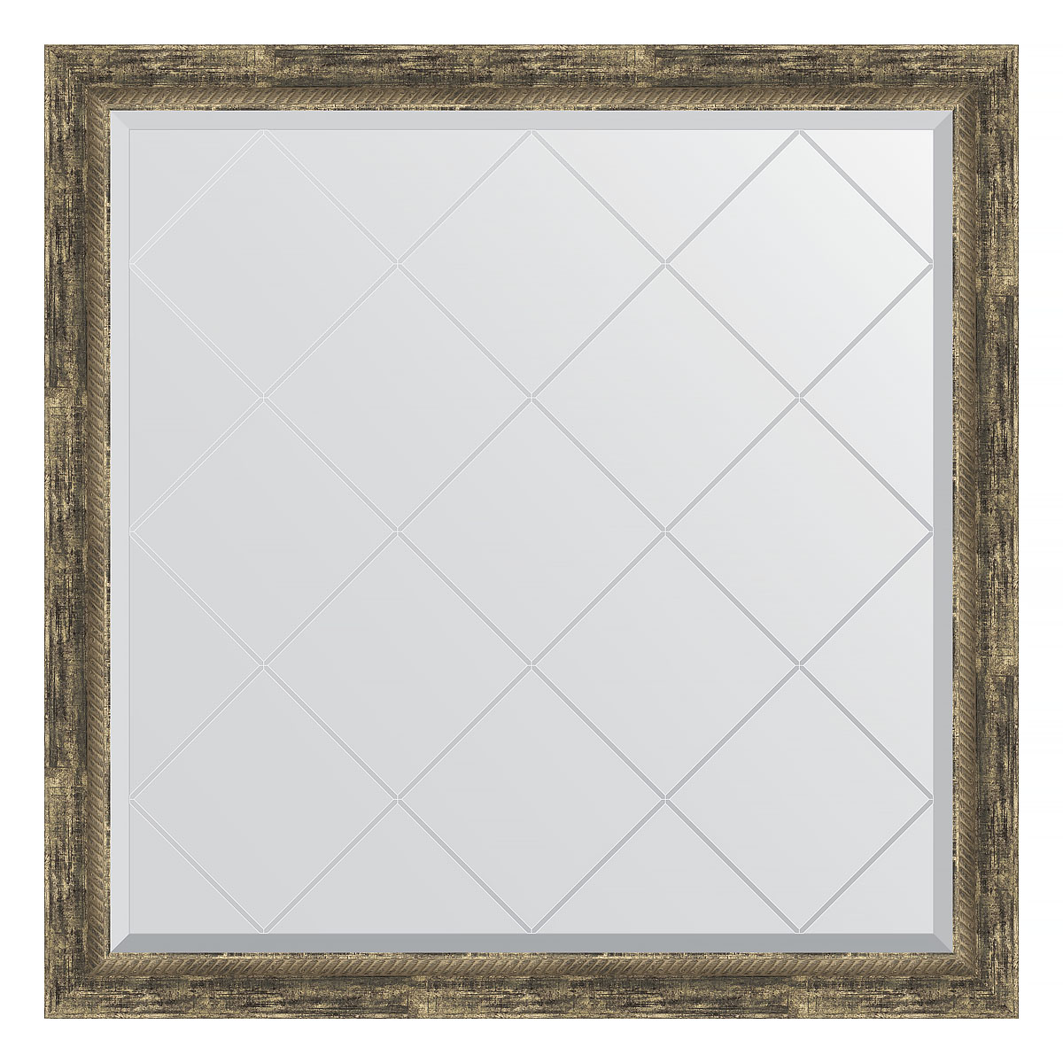 Зеркало настенное с гравировкой EVOFORM в багетной раме старое дерево с плетением, 103х103 см, BY 4436