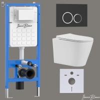 Комплект 3 в 1 инсталляция, унитаз торнадо безободковый белый BURGOS ALTO (IB.BRA.234.1B1), клавиша смыва черный матовый из ABS пластика ESTI-O (IB.B082.002.000), IBERICA BLANCA фото в интернет-магазине Русалия