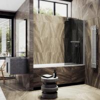 Шторка поворотная на монопетле 1400*700 6 мм тонированное (графит), с полотенцедержателем MGV-785-5 Maybah Glass фото в интернет-магазине Русалия