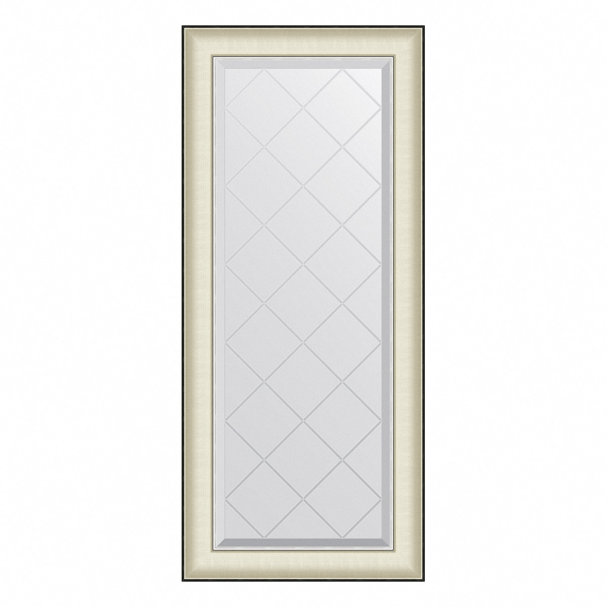 Зеркало настенное с гравировкой EVOFORM в багетной раме белая кожа с хромом, 54х124 см, BY 4566